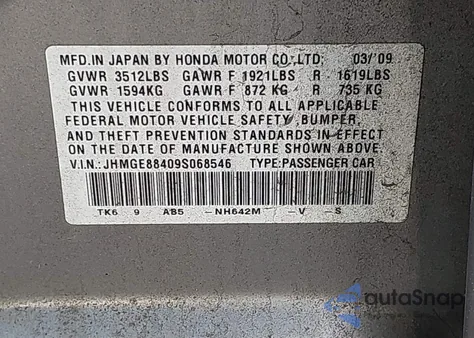 2009 Honda Fit Sport from USA, damaged, VIN JHMGE88409S068546